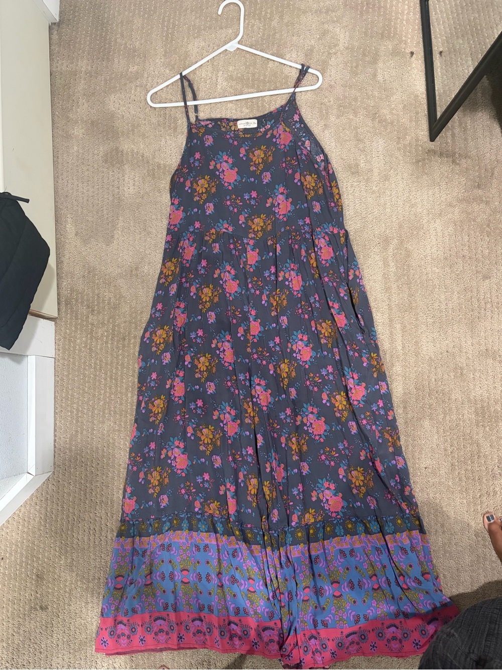 Navy Floral Jumpsuit with Pink and Purple Border